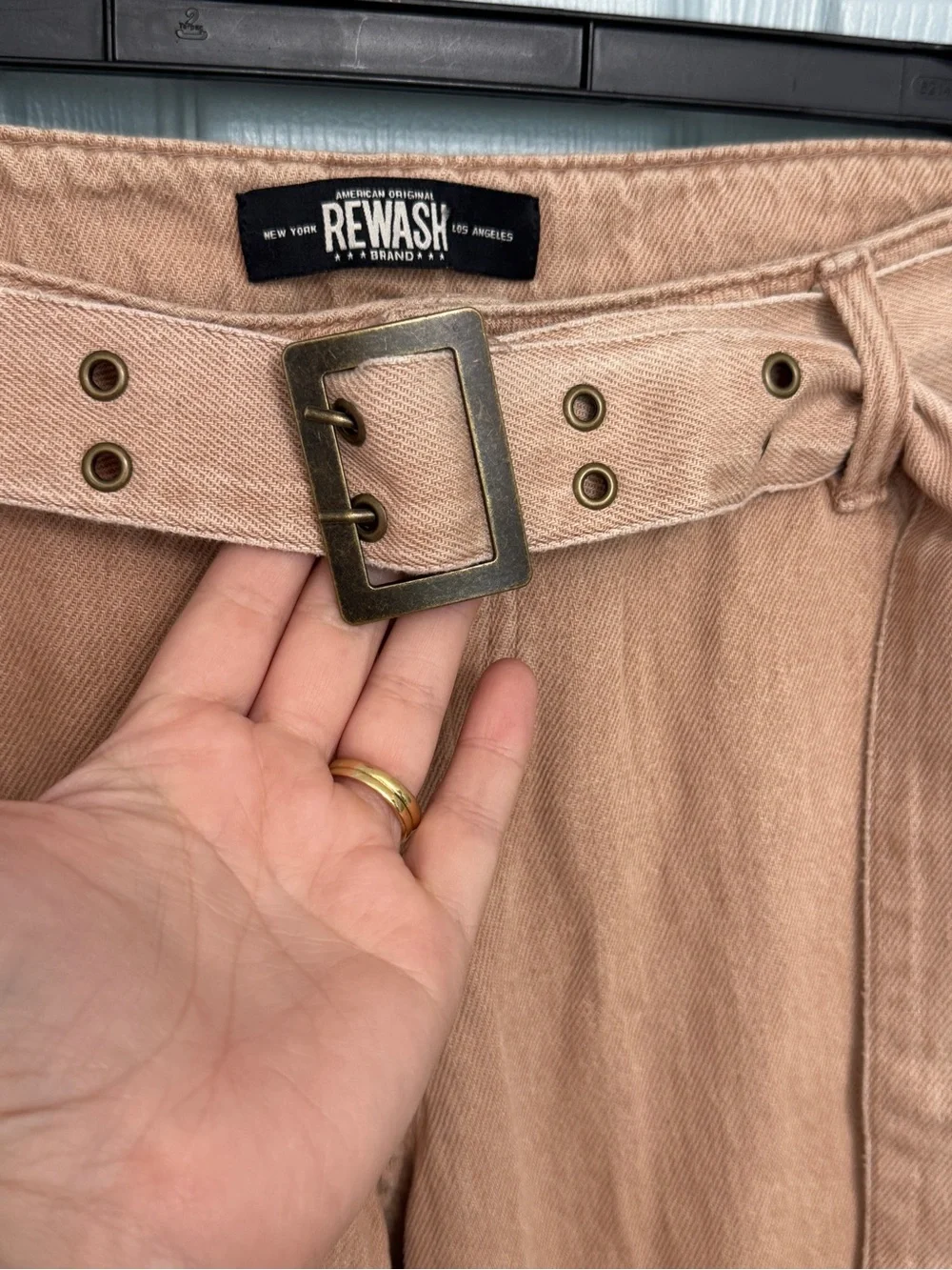 Rewash Sandstone Denim Wide Leg Pants Jeans W Belt 7 28